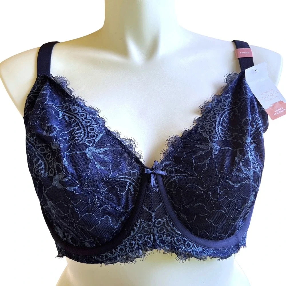 NWT Cacique Unlined Balconette Bra Maritime Blue Lace Size 46DDD 46F